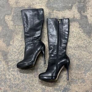 Vintage Andre Black Leather Platform Knee High Stiletto Boots